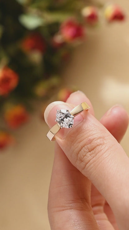 Solid Gold Two Tone Oval Cut Lab Diamond Engagement Ring | D Color VS1 IGI Certified
