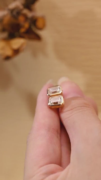 Solid Gold Solitaire Bezel Emerald Cut Moissanite Earrings Studs