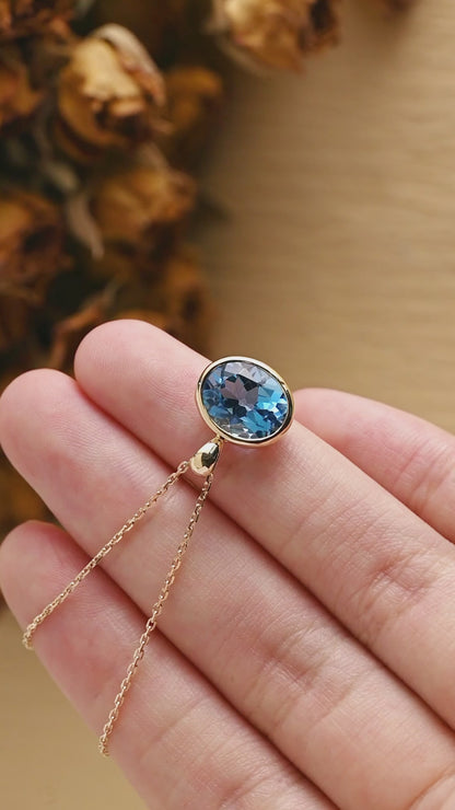 CausYou Solid Gold Bezel Natural Oval Topaz Necklace, Birthstone Jewelry