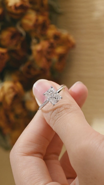 Solid Gold Crushed Ice Hidden Halo Radiant Cut Moissanite Engagement Ring