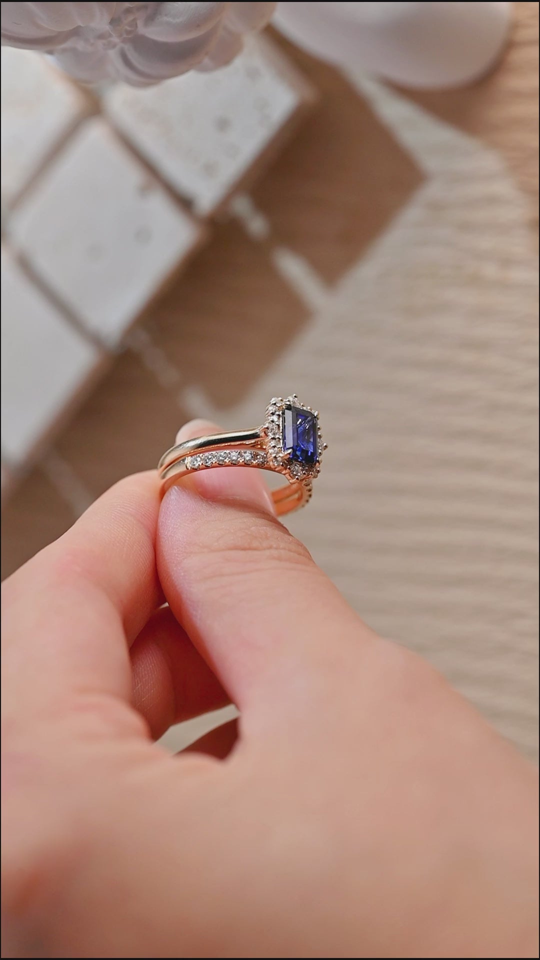 Emerald-Cut-Lab-Grown-Sapphire-bridal-set-Wedding-Ring-Gift