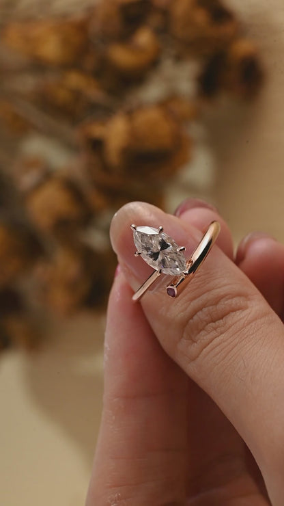 Solid Gold Bypass Marquise Cut Moissanite Engagement Ring