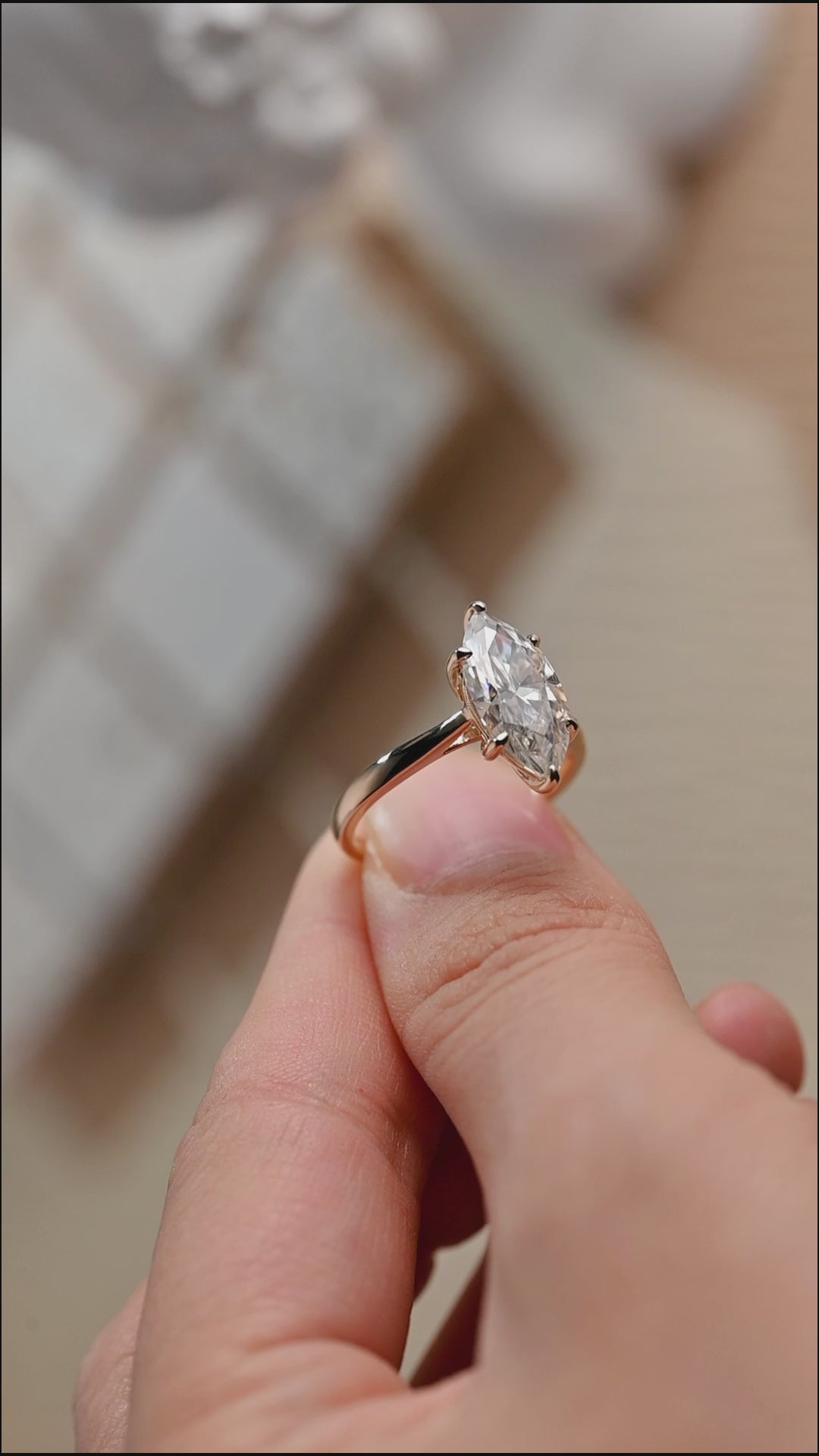 Solid-gold-marquise-cut-moissanite-engagement-ring-solitaire-ring-cathedral-ring