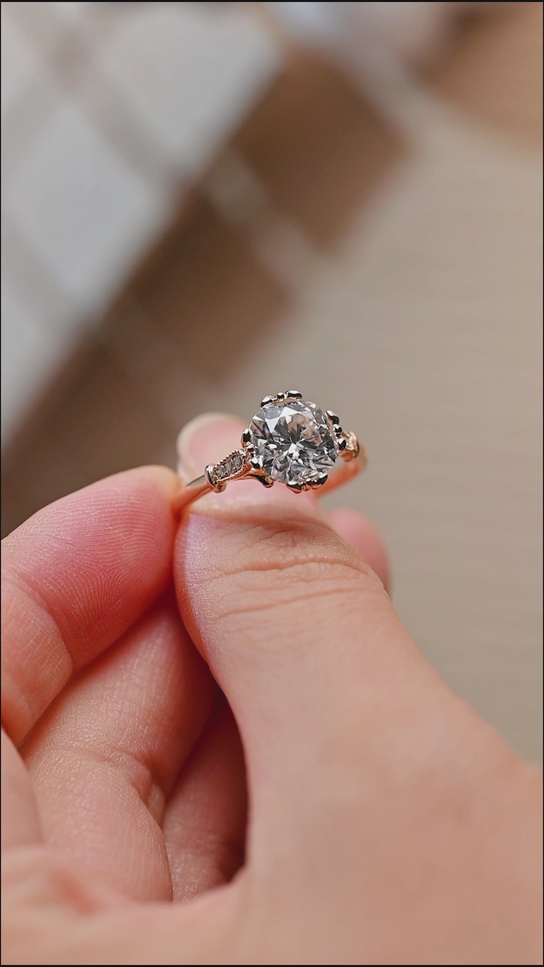 solid-gold-Filigree-ring-cushion-cut-moissanite-engagement-ring