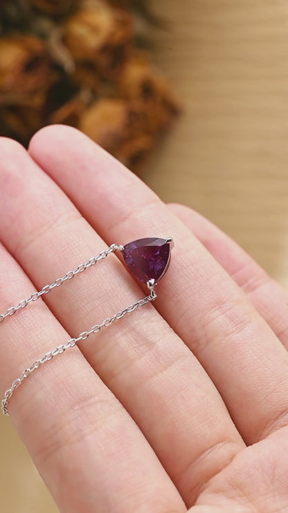 Solid Gold Trillion Lab Alexandrite Pendant, Birthstone Personalized Gift