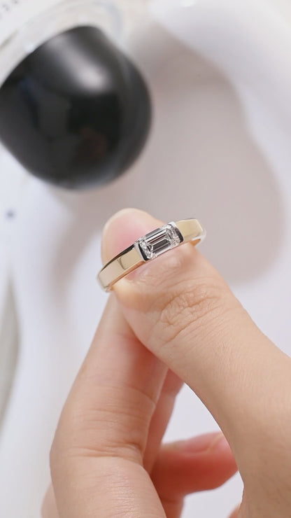Solid Gold Two Tone East-West Lab Diamond Wedding Band for Man