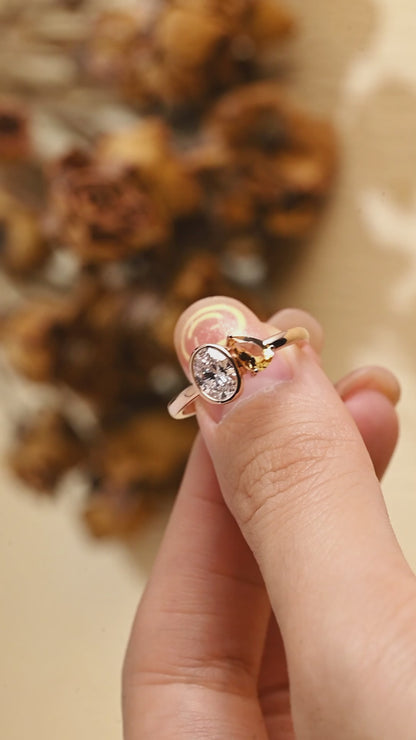 Solid Gold Oval Lab Diamond Engagement Ring | D VS1 IGI Certified, Citrine & Diamond Toi et Moi Ring