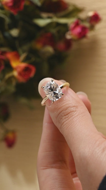 Solid Gold Solitaire Elongated Cushion Cut Moissanite Engagement Ring
