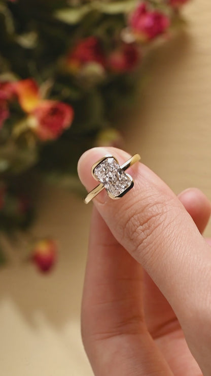 Solid Gold Solitaire Radiant Cut Lab Diamond Engagement Ring | D Color VS1 IGI Certified