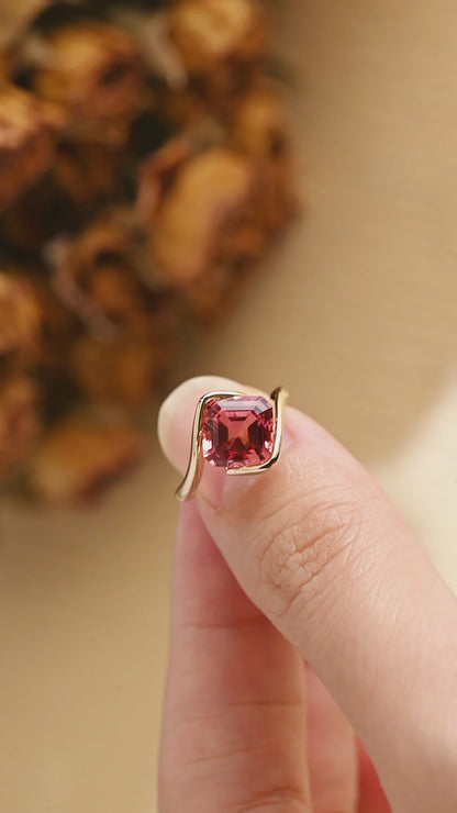 Solid Gold Bypass Asscher Cut Lab Grown Pink Sapphire Engagement Ring