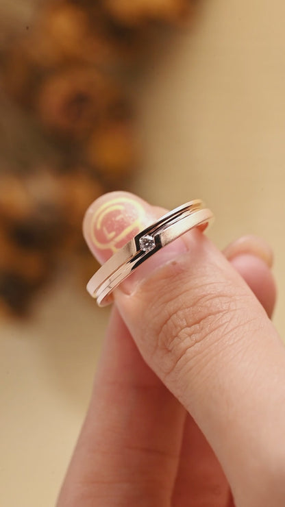 Solid Gold Round Moissanite Matte-Polish Double Layer Mens Ring