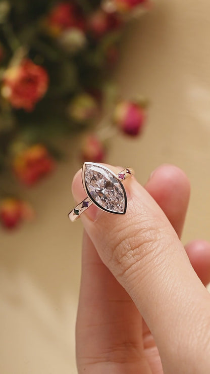 Solid Gold Marquise Cut Lab Diamond Engagement Ring | D Color VS1 IGI Certified