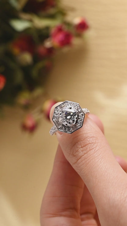 Solid Gold Halo Statement Ring, Cushion Moissanite Engagement Ring