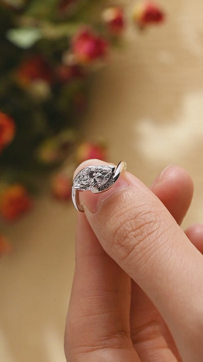 Solid Gold Bypass Wave Marquise Cut Moissanite Engagement Ring