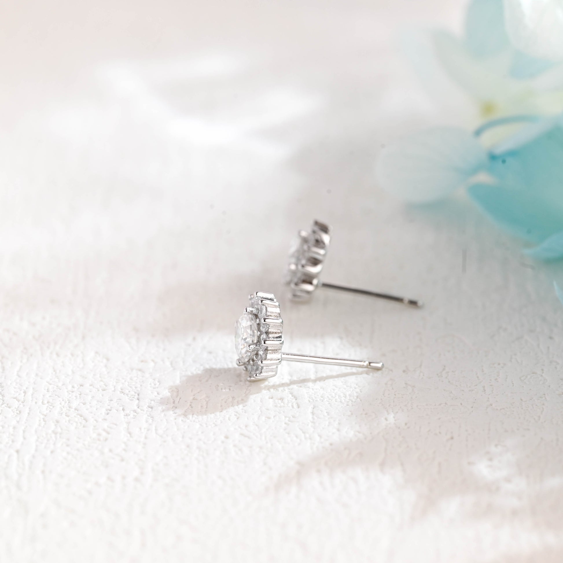 round-cut-moissanite-earrings-sunflower-studs-minimalist-style