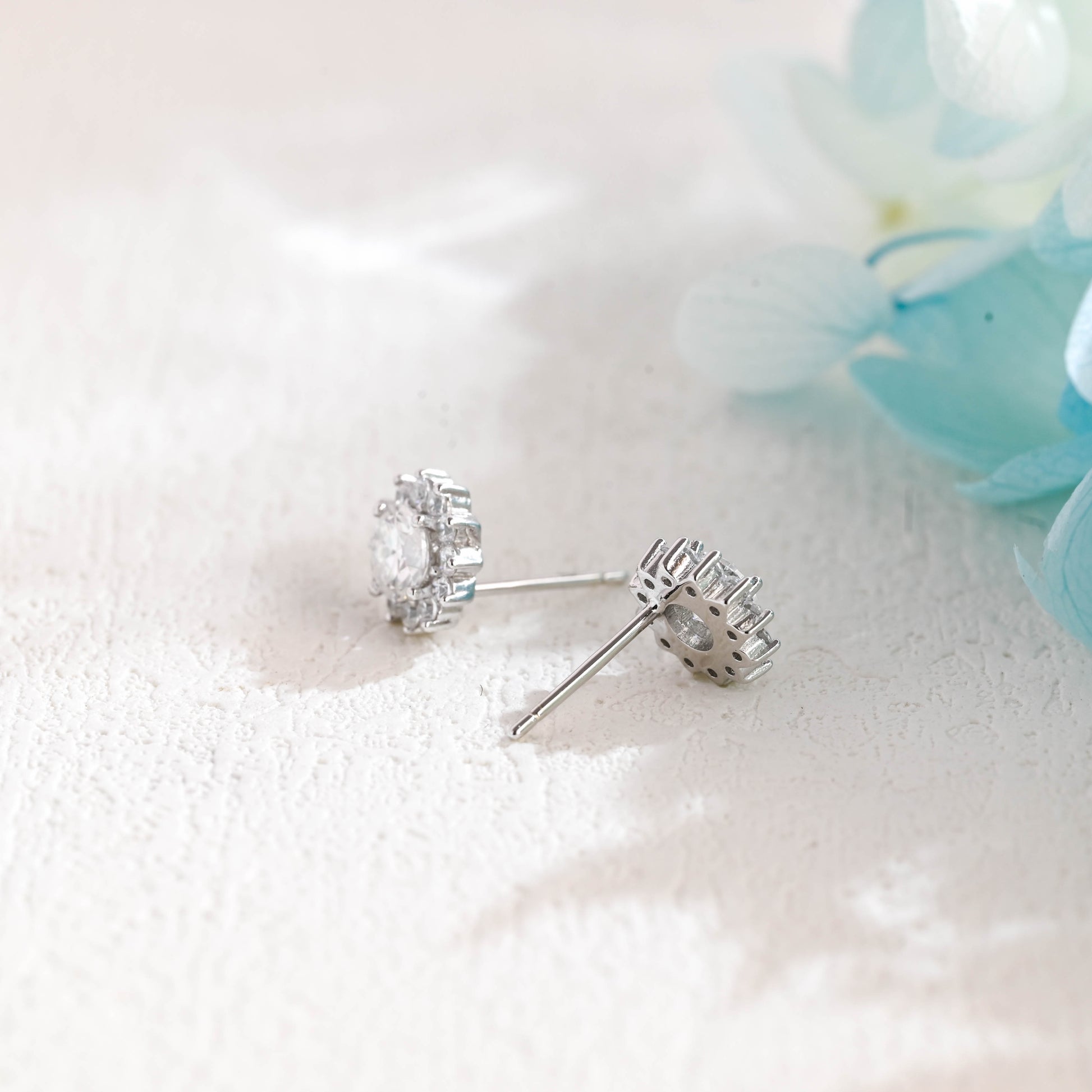 round-cut-moissanite-earrings-sunflower-studs-minimalist-style